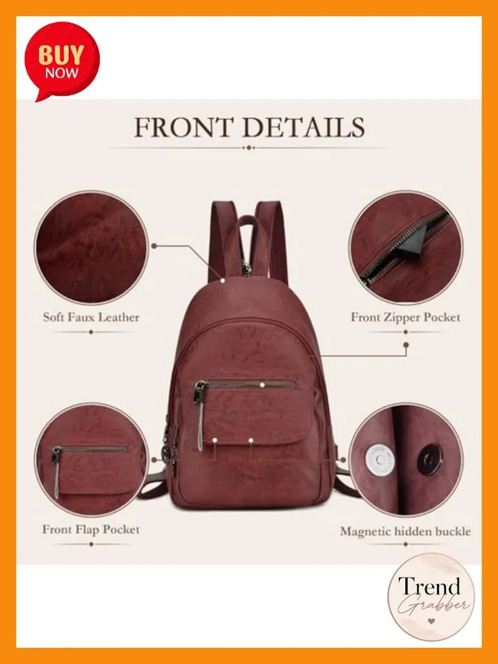 Convertible Anti-Theft Small Backpack Purse for Women, Faux Leather